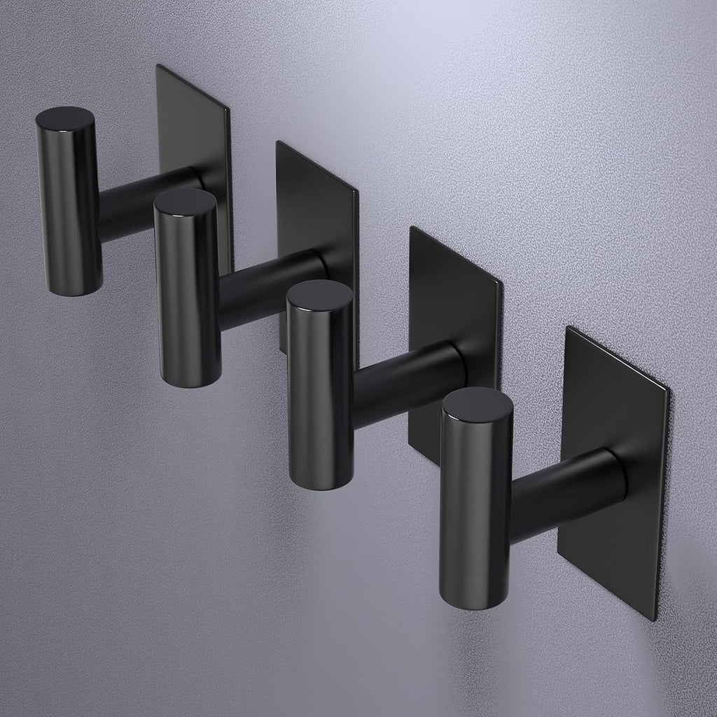 VAEHOLD Wall Towel Hooks - Heavy Duty Waterproof Sticky Holders for Coats & Clothes | Black, 2 Pack