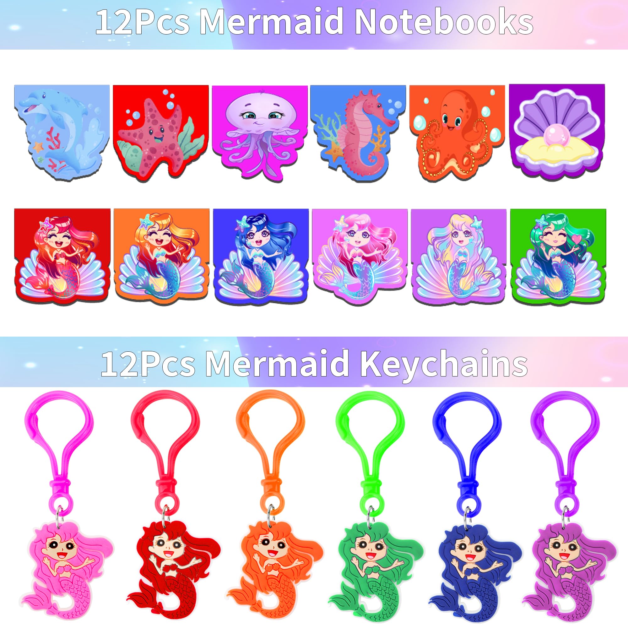 Rinfoeti 320PCS Mermaid Party Favors Birthday Decorations Supplies Kit with Goodie Bags, Bubble Wands, Straws, Masks, Stickers & More for 12 Guests
