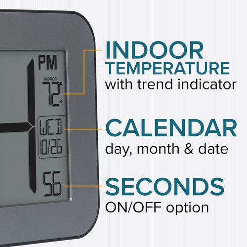 La Crosse Technology Atomic Digital Wall/Table Clock, 10" x 6.5" (513-02927)