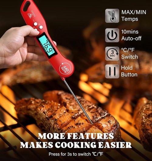 DOQAUS Instant Read Digital Meat Thermometer - Backlit & Auto-Rotating Display, 4.6” Probe for Perfect BBQ & Cooking