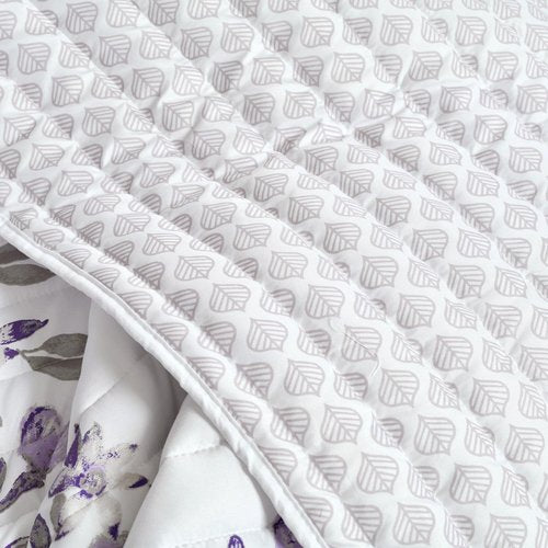 Lush Decor Tanisha Reversible Floral Quilt Set, 3 Piece Set, King, Gray & Purple - Elegant Floral Bedding Set - Purple Lavender Quilt - Beautiful Flower Print - Modern Farmhouse & Cottage Home Décor