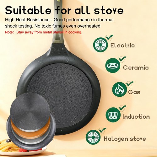 KUAWAK 11.2” Crepe Pan Nonstick，Granite Coating Dosa Pan Pancake Flat Skillet Tawa Griddle,Scone Pan,With Stay-Cool Handle, Induction Compatible, PFOA Free