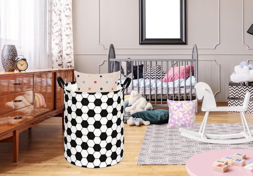 ACMUUNI 19.7 Inch Round Football Laundry Clothes Hamper Laundry Basket with Handles,Storage Organizer Bins Laundry Gift Basket for Room, Bedroom Decor (Football)