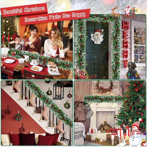 Christmas Garland,Christmas Garland with Lights, Christmas Decoration,9FT/2.7M, for Mantle, Home, Stairs, Fireplace, Porch, Door,Indoor/Outdoor (Green)