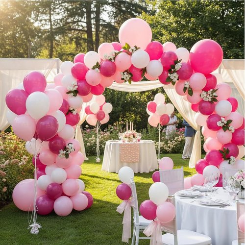 KADBANER 12-Inch Latex Balloons - 100 Pack in White, Pink & Light Rose Red for Weddings & Parties