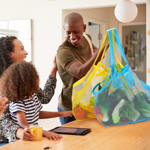 Woanger 6 Pcs Summer Mesh Beach Bag Extra Large Toy Gear Foldable Bags and Totes for Children Toddler Beach Toys Market Grocery Picnic Vacation Storage, 18 x 12 x 18''