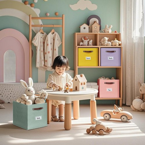 DECOMOMO Storage Baskets - 13x15x13 Cube Bins with Labels for Organized Shelves | 4-Piece Rainbow Set