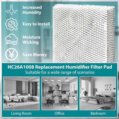 HASMX 1-Pack HC26E1004 Humidifier Filter Replacement Pad for Honeywell HE200A, HE260A, HE260B, HE265A, HE265B, ME360, HE360A, HE360B, HE365A Humidifier Wicking Filter - Dimensions: 10" x 13" x 1-5/8"
