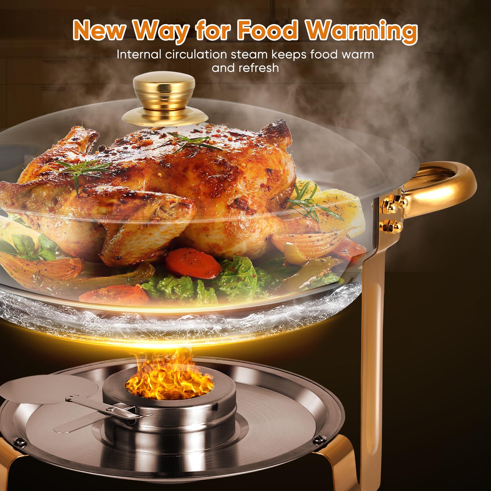 Chafing Dishes for Buffet 2 Pack, 5QT Round Chafing Dish Buffet Set [Elegant Gold and Silver Colors] Stainless Steel Buffet Food Warmers Sets for Catering Events Home Parties Dinners with Complete Set