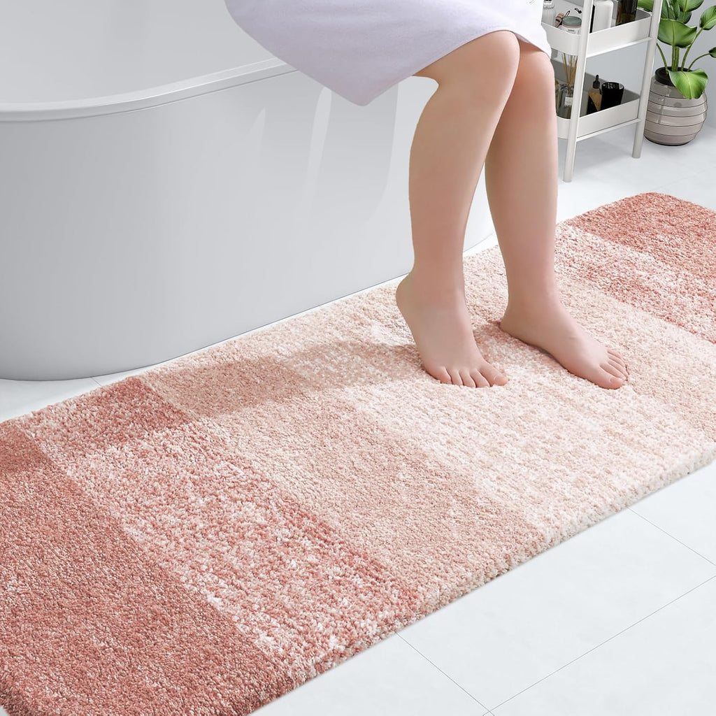 OLANLY Bathroom Runner Rug - Extra Soft Microfiber Mat 70x24 | Quick Dry & Washable, Peach Color
