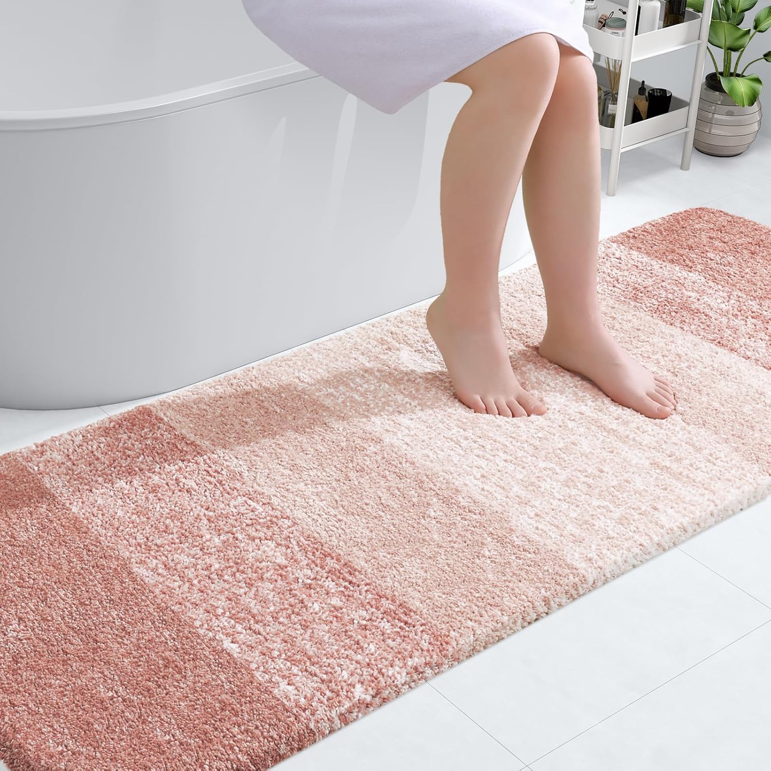 OLANLY Bathroom Runner Rug - Extra Soft Microfiber Mat 70x24 | Quick Dry & Washable, Peach Color