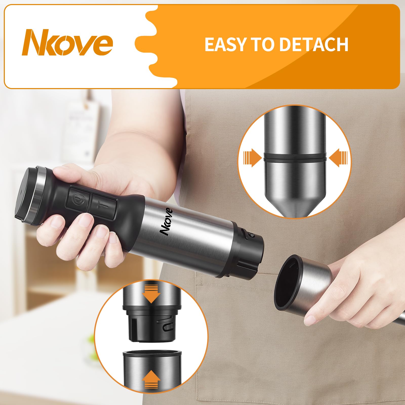 Nkove Immersion Blender Handheld Corded Hand Blenders 5 in 1 Set 800W, Stainless Steel Stick Blender Turbo Mode with 600 ml Mixing Beaker with Lid, 400 ml Chopper, Whisk, Milk Frother, BPA-Free
