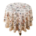 ISAENNE Designer French Light Beige Round Tablecloth,Linen Florals and Birds Pattern Table Cloth,Anti-Wrinkle Decorative Tablecloths for Dining Thanksgiving Kitchen,Diameter 67"-Cornucopia