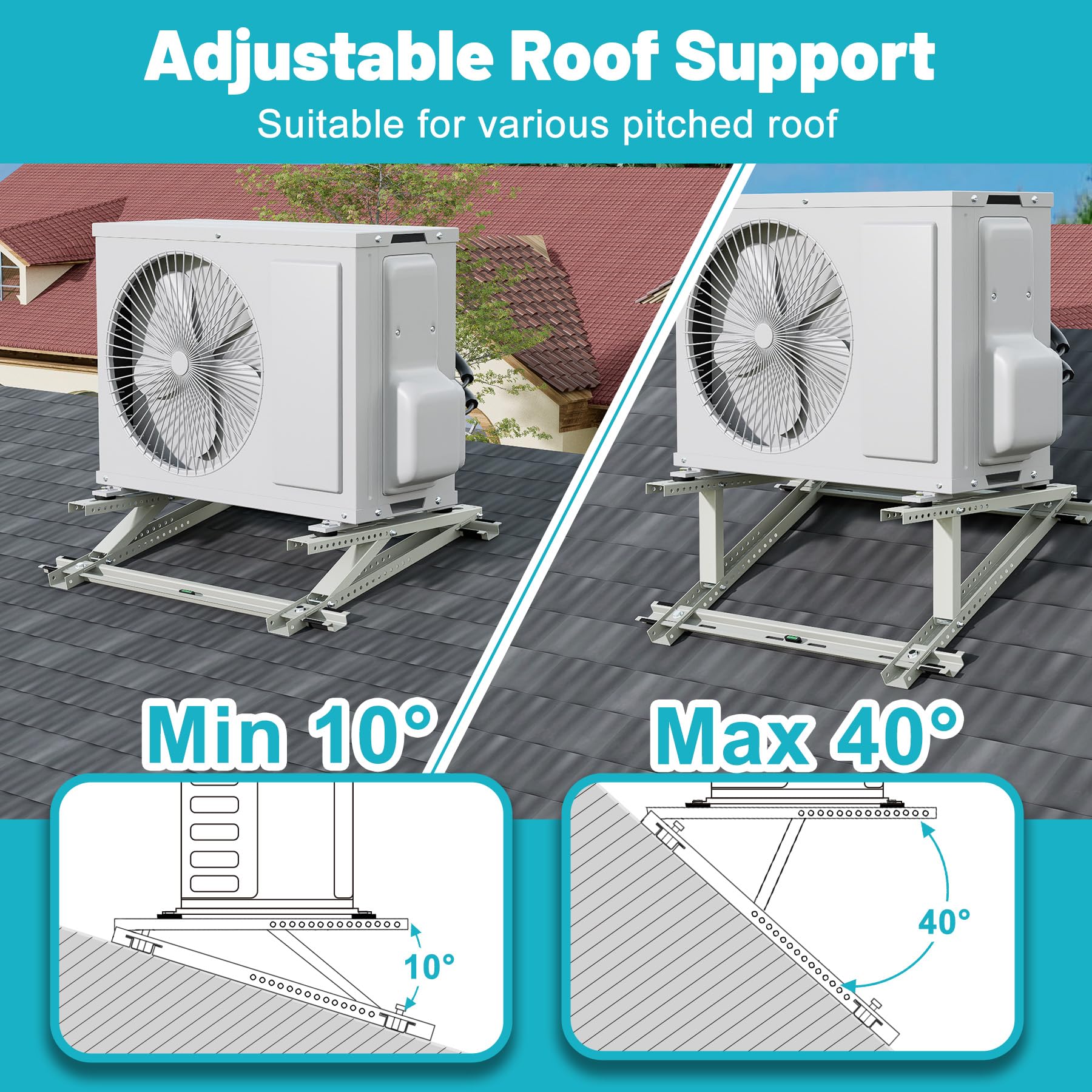 Chiligent Rooftop Mini Split Mount Bracket 9,000 to 24,000 BTU, Heavy Duty Adjustable Roof Support Bracket for Ductless Mini Split Air Conditioner, Condenser, Heat Pump, Support up to 330 Lbs