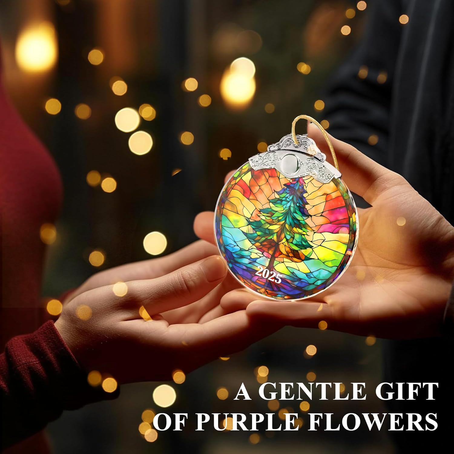Stained Glass Effections Christmas Ornament - 2D Acrylic Art for Tree Decor | Perfect White Elephant Gift