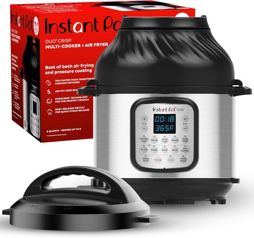 Instant Pot Duo Crisp 11-in-1 Air Fryer & Electric Pressure Cooker - 8QT Black/Stainless Steel, Free Recipe App