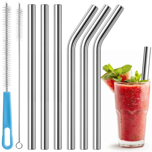 Diumepo Stainless Steel Smoothie Straws-0.4" Extra Wide Reusable Metal Drinking Straws for Milkshake, Bubble Tea, Beverage, 6 Pack Metal Straw with Cleaning Brush