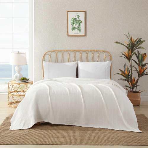 Tommy Bahama - Full/Queen Blanket, Ultra Soft Organic Woven Bedding, Coastal Inspired Bedding Essentials (Sandline White, Full/Queen)