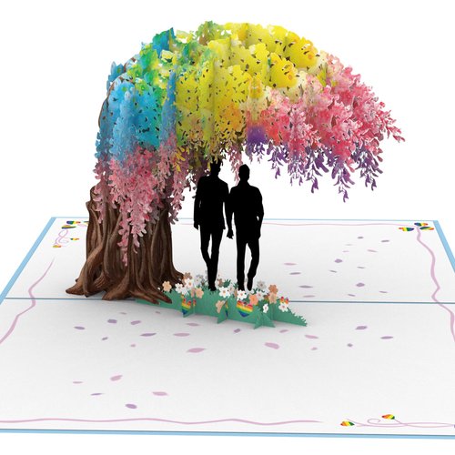 iGifts And Cards Him & Him Forever Together Under the Love Tree 3D Pop Up Card – 6"x8" Romantic Gay Greeting for Anniversaries, Valentine’s Day, Father's Day Pride Celebrations, Includes Envelope