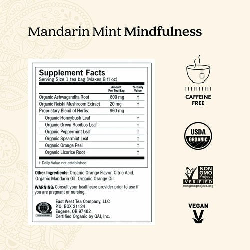 Yogi Tea Mandarin Mint Mindfulness - 16 Tea Bags per Pack (6 Pack) - Organic Mandarin Mint Tea - Calming Herbal Tea - Includes Ashwagandha, Reishi Mushroom, Mandarin, Peppermint & More