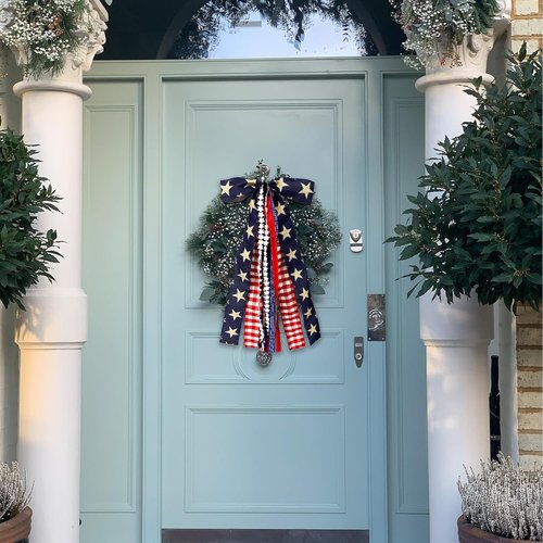 Large Patriotic Ribbon Bow - Red, White & Blue Clip-On Star Sash for 4th of July Wreaths & Decorations
