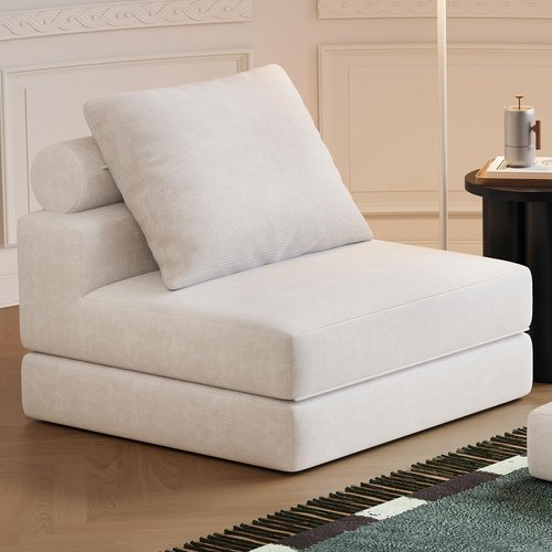 Lumbershed Folding Sofa Bed, 3-in-1 Convertible Sleeper Chair Bed with Pillows, Foldable Floor Couch with High-Density Foam, Futon Small Boneless Couch for Living Room Bedroom Lounge, Single, White