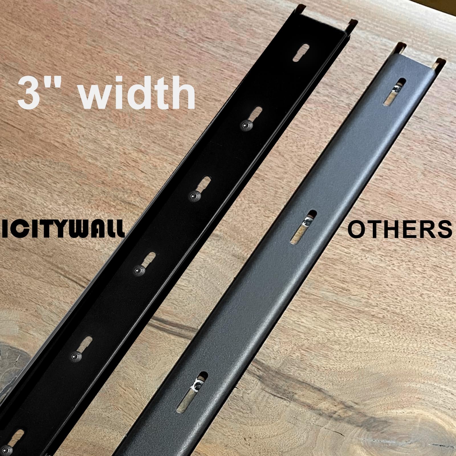 ICITYWALL 2 Pack 32" L x 3" W C Channel Steel Support, 3/4" Leg, Metal Support Bracing Hidden C Bracket for Table Top Live Edge Slab Woodworking, Black Coat Finish 6 Holes, Inserts & Bolts Included