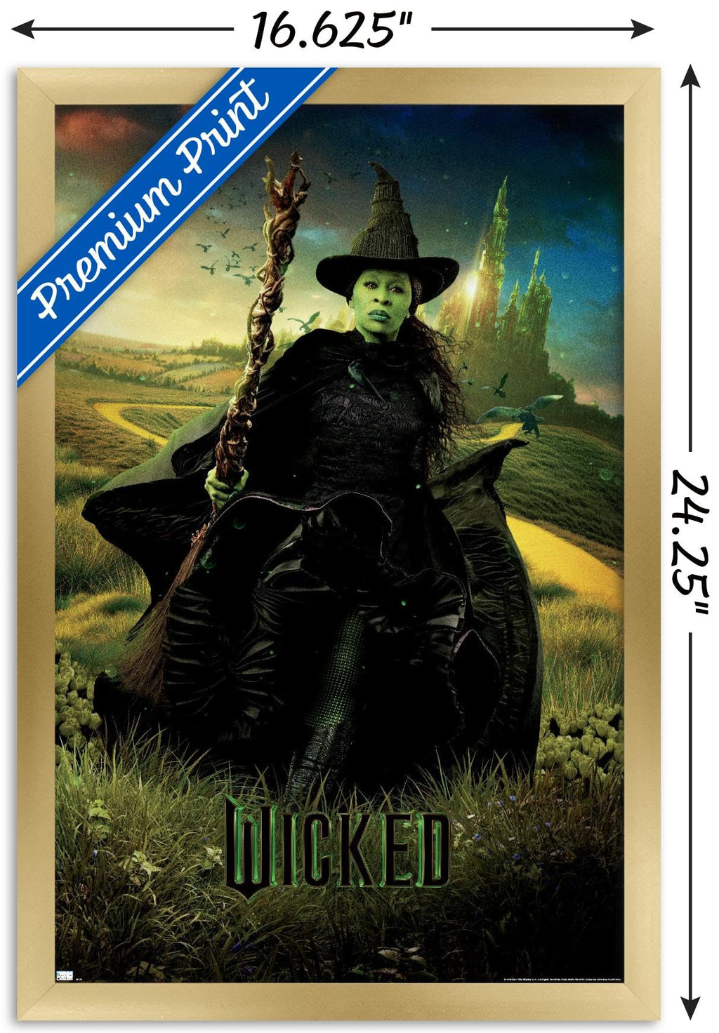 Wicked - Elphaba One Sheet Wall Poster, 22.4L" x 14.7W", Gold Framed Version