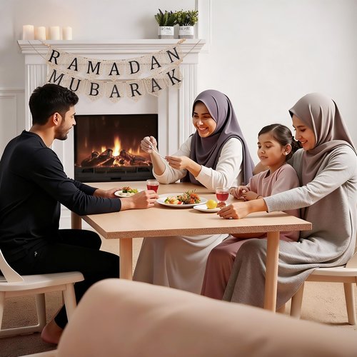 2 Pcs Ramadan Mubarak Banner, Wooden Eid Ramadan Mubarak Decorations with Rustic Beads, Muslim Party Decor for Home, Mantel, Fireplace, Indoor or Outdoor Celebration (Black Letters)