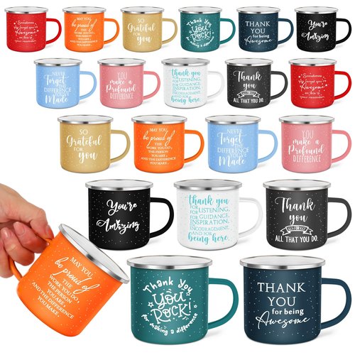 Wesiti 20 Pcs Thank You Gifts Mugs 12 oz Enamel Thank You Mug Coffee Mugs for Team Women Men Inspirational Employee Appreciation Mug for Staff Teacher Coworker Groups Office Volunteer Nurse(Boho)