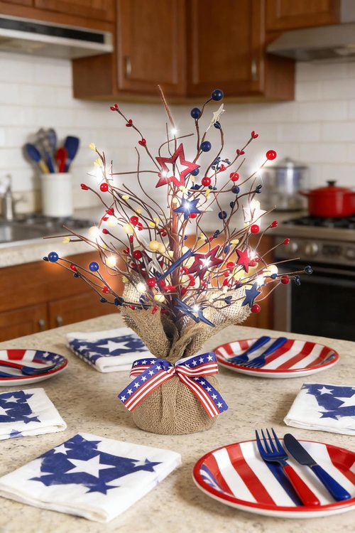 4th of July Decorations - Lighted Patriotic Tree | 17-Inch Red, White, and Blue Tabletop Decor