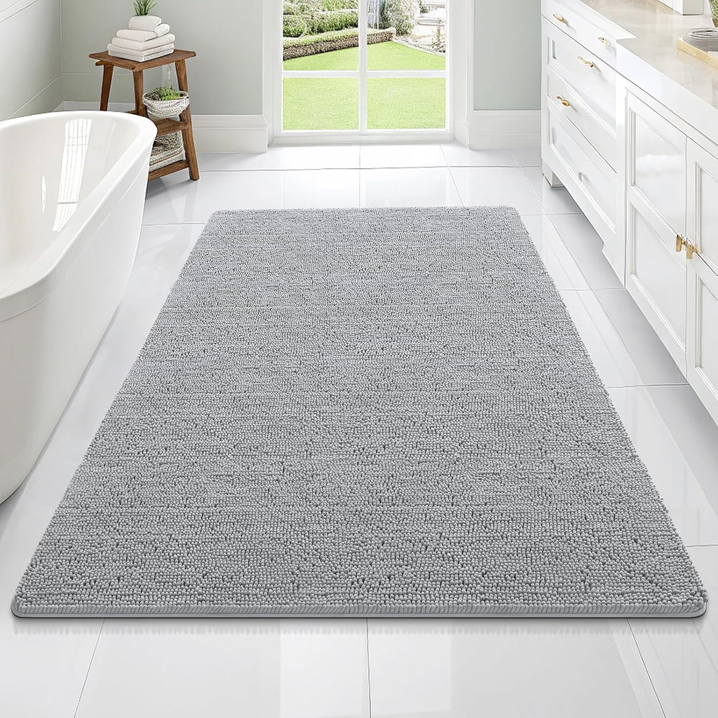 OLANLY Large Bathroom Rugs - Extra Soft Chenille Bath Mats | Quick Dry, Machine Washable, Light Grey 70x46