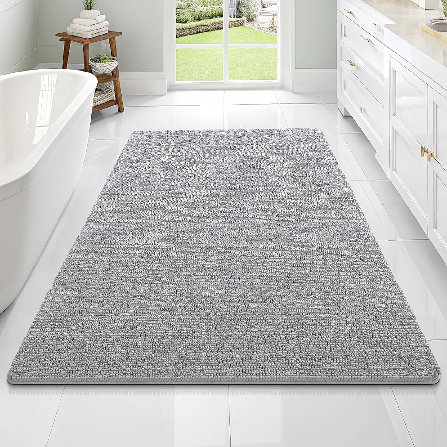 OLANLY Large Bathroom Rugs - Extra Soft Chenille Bath Mats | Quick Dry, Machine Washable, Light Grey 70x46