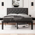Feonase Full Size Metal Bed Frame, Heavy-Duty Platform Bed Frame with Linen Upholstered Headboard, 12" Storage Space, Steel Slats Support, No Box Spring Needed, Gray