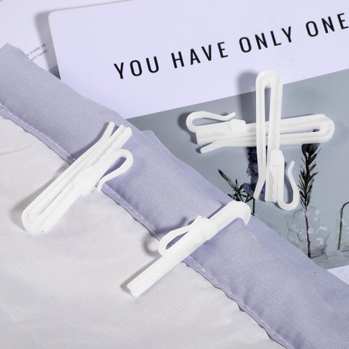 JJUNW 50 PCS Plastic Curtain Hooks, Adjustable Pinch Pleat Hooks for Pleated Drapes Ratchet System Pinch Pleat Curtain Hooks for Window Curtain, Door Curtain, Shower Curtain