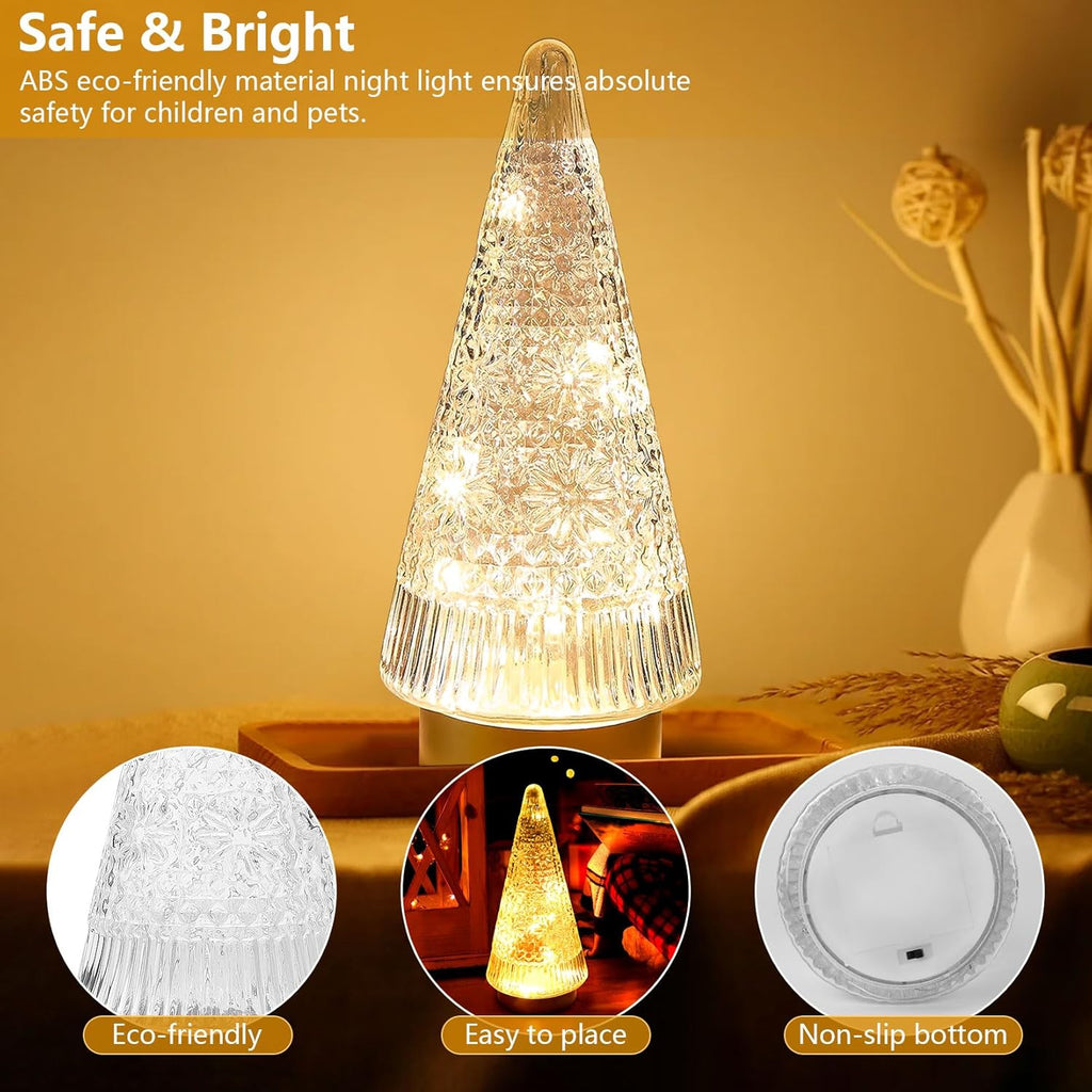 Regine Switzerland Glass Christmas Tree - Small Gold Sparkling LED Light Decoration for Tabletop & Mantel