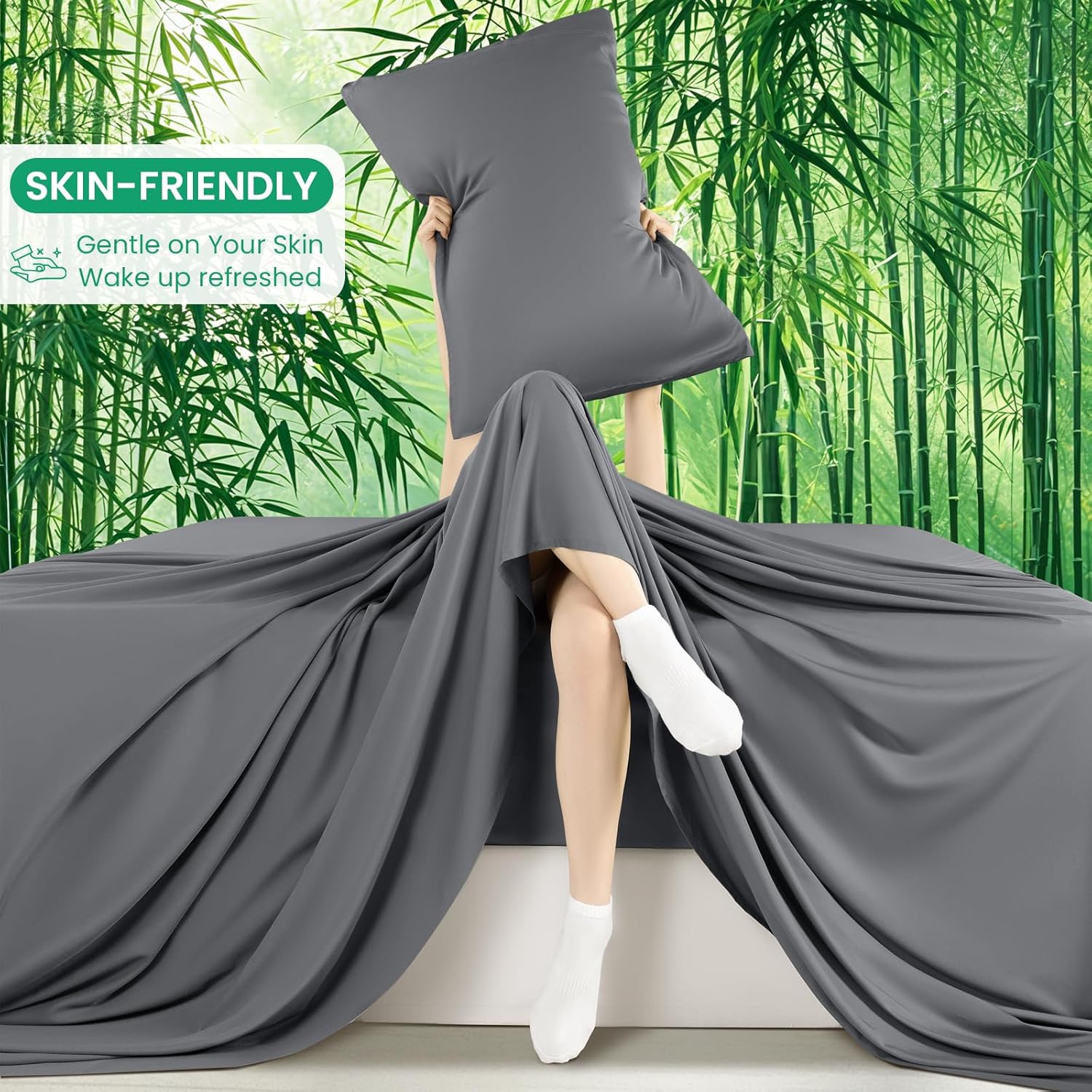 SONORO KATE Queen Size Bamboo Viscose Sheets - Ultra Breathable & Cooling 4PC Set (Dark Grey)