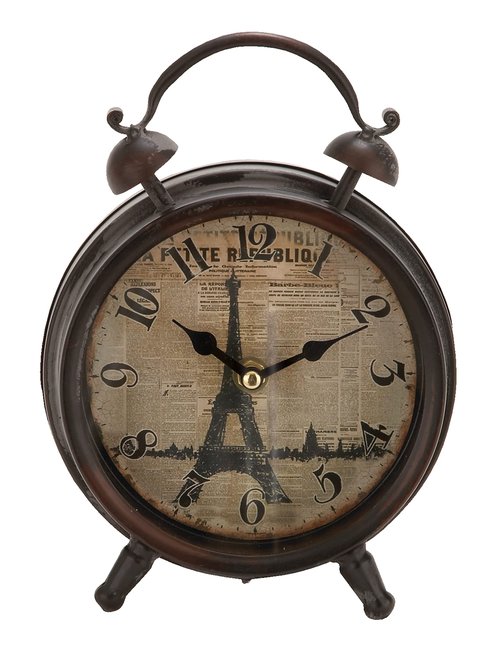 Deco 79 Metal Eiffel Tower Clock with Bell Style Top, 6" x 3" x 9", Black