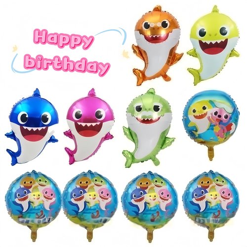 Shark Birthday Party Decorations for Boys and Girls, 26” Shark Helium Balloons for Baby Birthday Party with 5 Pcs 18” Round and Star Ocean Theme Balloons, Shark Party Decorations (10 pcs)