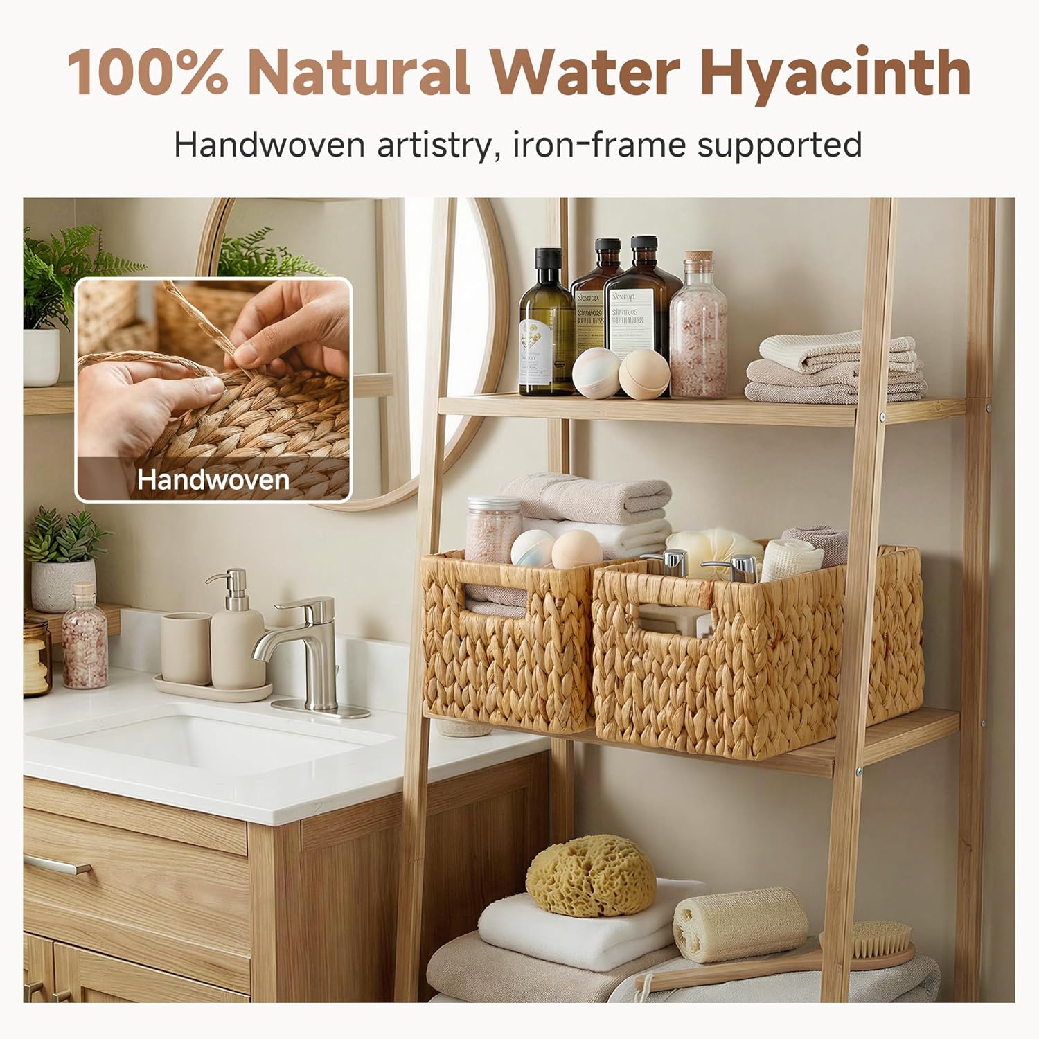 StorageWorks Wicker Baskets - Organizing Storage Baskets with Built-in Handles | Medium 2-Pack in Natural Hyacinth