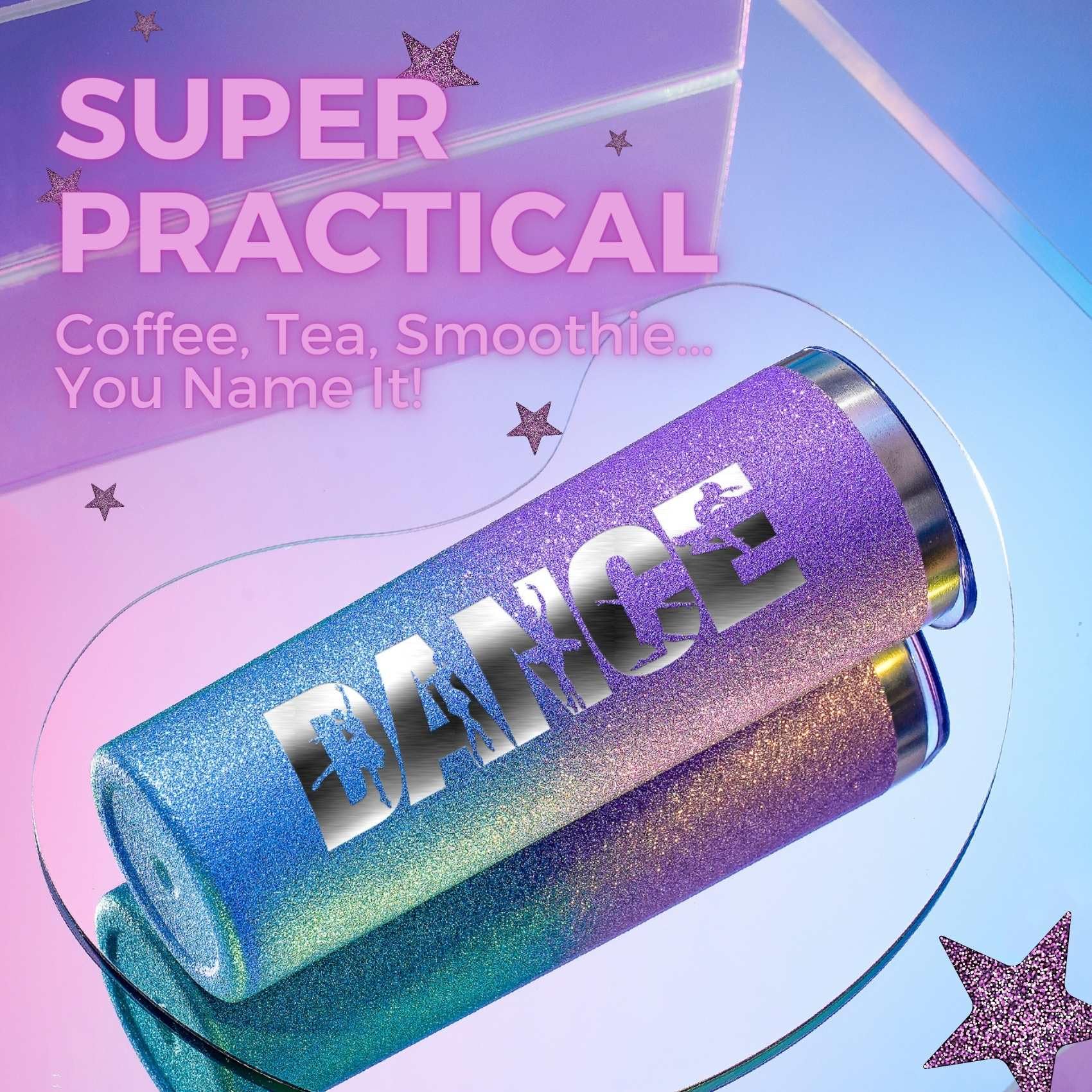 Onebttl Dancer Gifts for Girls, Teens, Her - Dance - 20oz/590ml Stainless Steel Insulated Glitter Skinny Tumbler with Straw, Lid - Dance Themed Gifts for Women - (Purple-Blue Gradient)