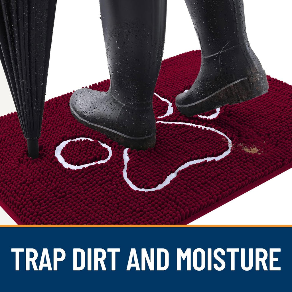 OLANLY Dog Door Mat - Absorbent Non-Slip Mud Mat for Muddy Paws | 36x24 Paw Print Design in Burgundy