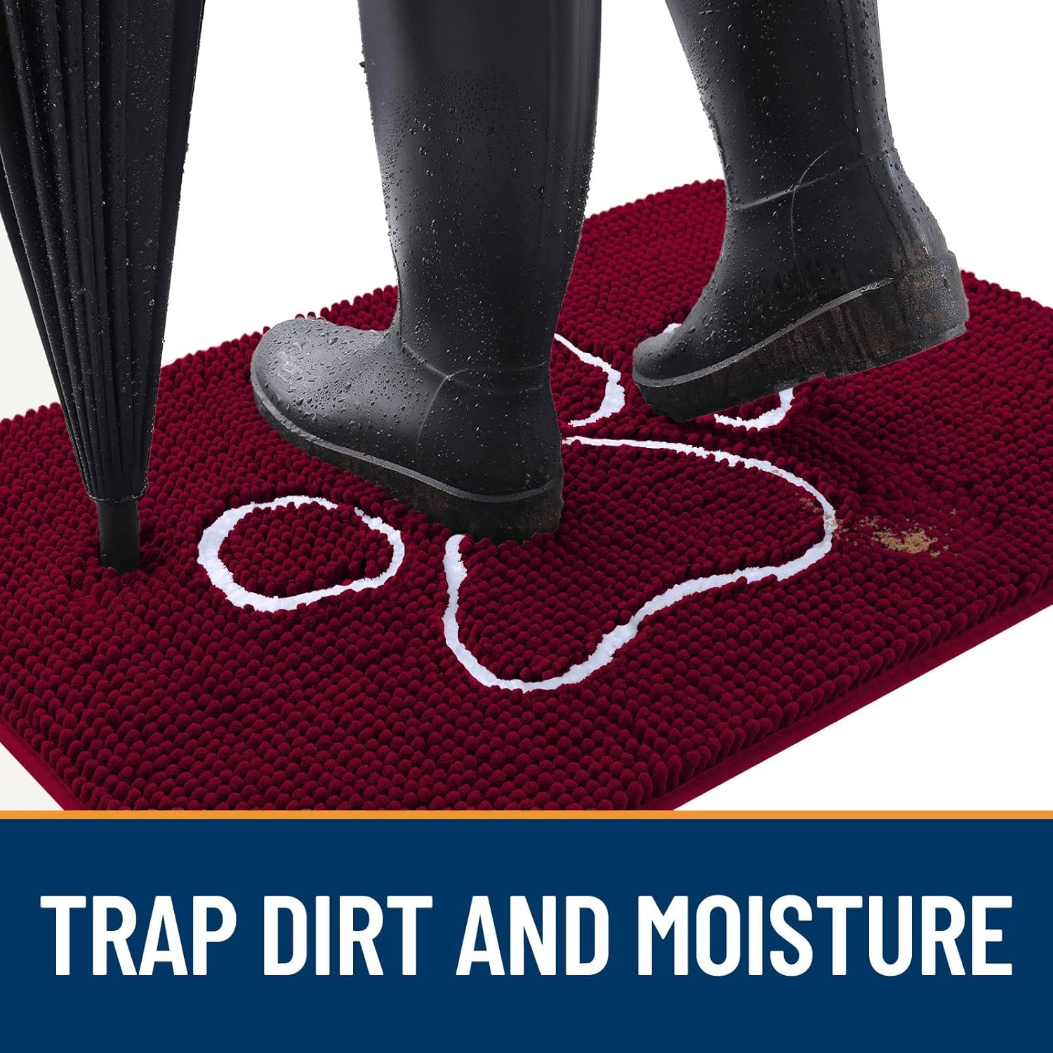 OLANLY Dog Door Mat - Absorbent Non-Slip Mud Mat for Muddy Paws | 36x24 Paw Print Design in Burgundy