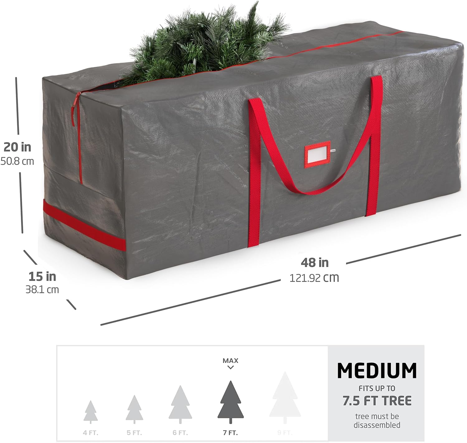 Zober Christmas Tree Storage Bag - Waterproof Protection for 7.5 Ft Trees - Durable Handles & Label Slot - Gray