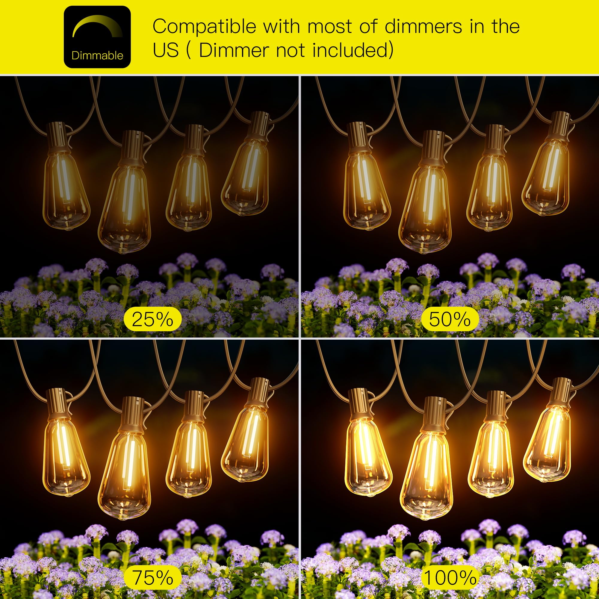 OHLUX Outdoor Light String, 30FT Dimmable Outdoor String Lights with 17 Shatterproof LED ST38 Vintage Edison Bulbs,2200K Connectable Hanging Lights for Deck Porch Bistro Gazebos Balcony Garden