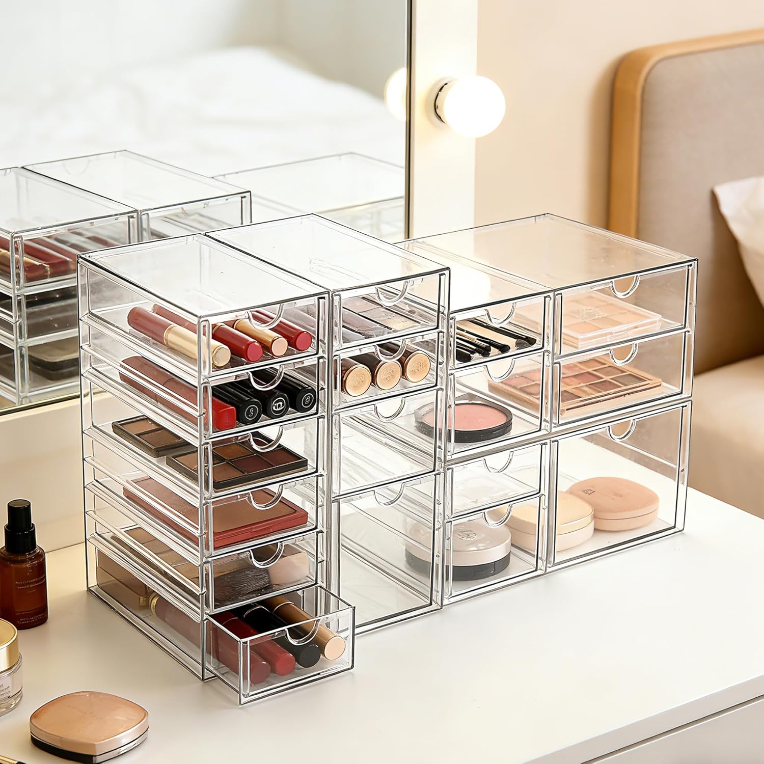 Prsildan Acrylic Drawer Organizer - 17 Clear Stackable Drawers for Craft, Makeup & Jewelry Storage