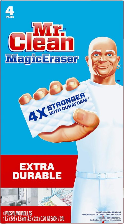 Mr. Clean Magic Eraser Sponge - All-Purpose Cleaning Pads for Kitchen & Bathroom | Extra Durable, 4ct