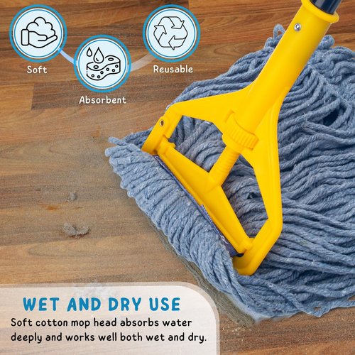 Commercial Mop for Floor Cleaning, 59'' Heavy Duty Industrial Mops with Long Handle, Cotton String Wet Mop for Garage, Office, Warehouse, Home, Workshop (2 Mops Head)