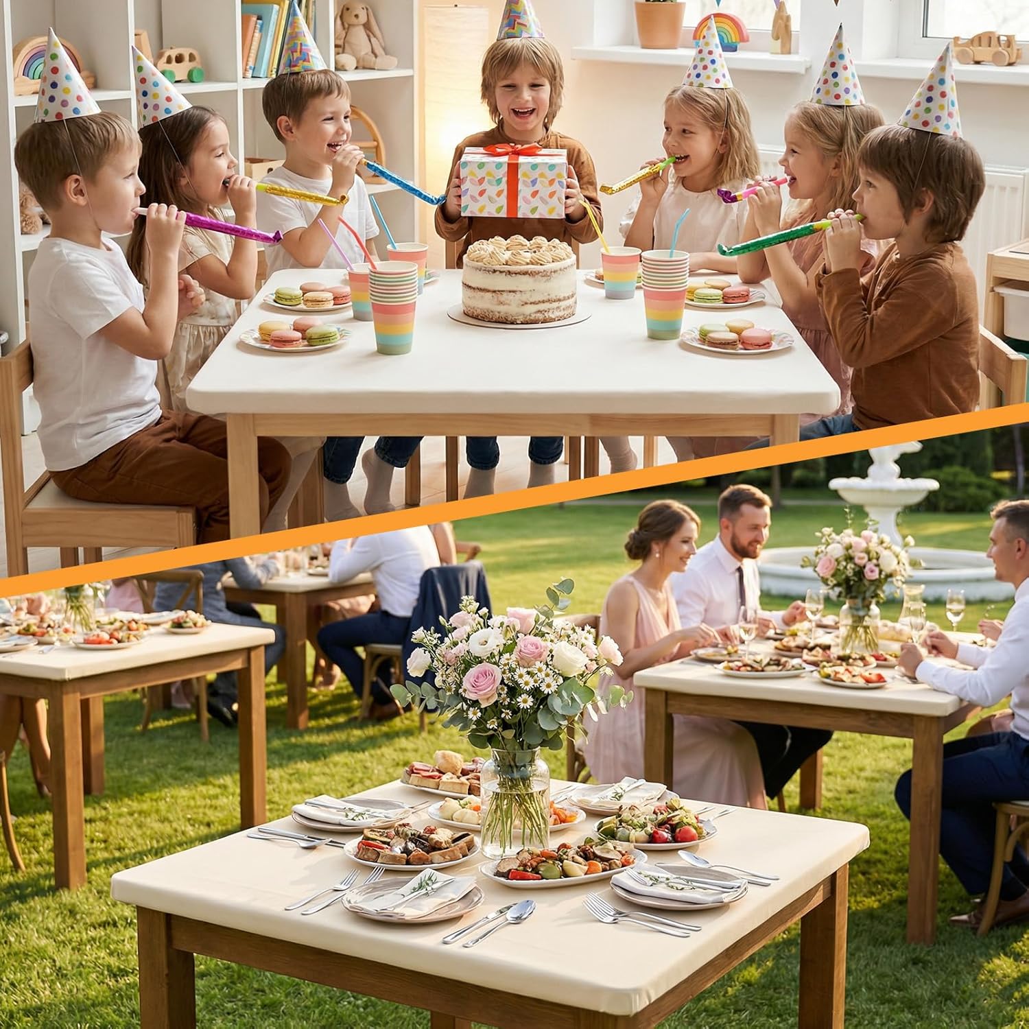Stretchy Spandex Table Cover by [Brand Name] - 34" x 34" Ivory Fitted Tablecloth, Washable & Wrinkle-Resistant for Indoor/Outdoor Use