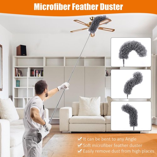 MUXUN 4 Pcs Microfiber Cobweb Duster with 100-inch Extendable Pole, Washable and Reusable Feather Cleaning Duster Kit with 3 Duster Heads,Dusters for Cleaning with Telescopic Pole for High Ceiling Fan